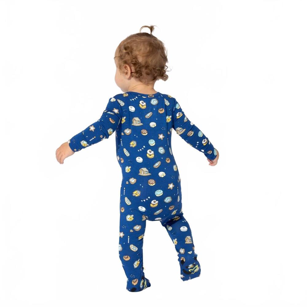 NEW BELLABU BEAR kid's bamboo convertible footie in blue/ hanukkah cookies - Picture 2 of 4
